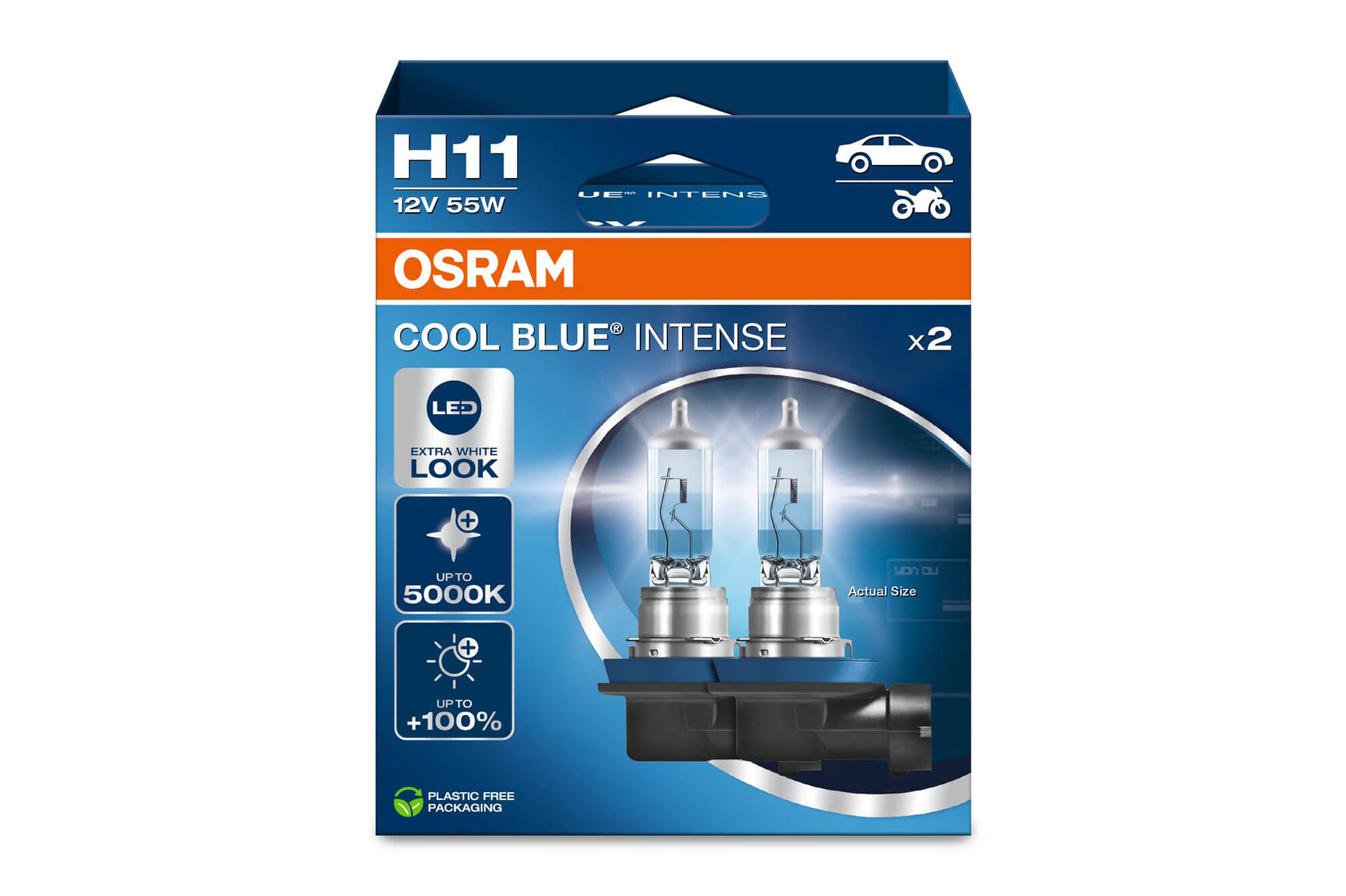 Комплет 2 бројки Халогенски сијалици H11 Osram Cool Blue Intense Next Gen 12V, 55W, PGJ19-2, 5000K, 1350lm