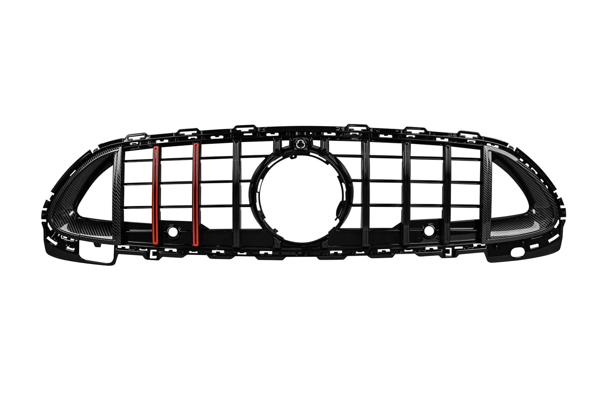 Црн лак решетка тип Brabus со црвени линии за Mercedes C класа W206, S206 по 2022 година, съвместима со AMG спорт пакет браник
