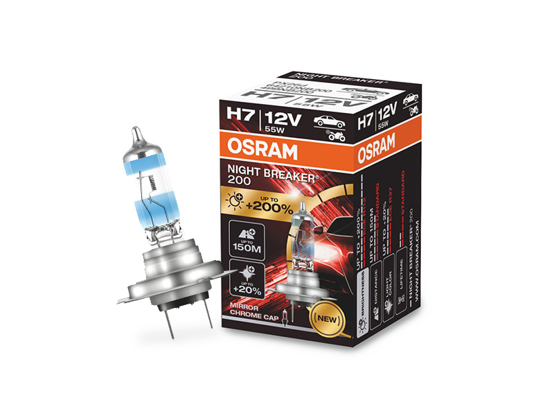 Халогенска сијалица Osram H7 Night Breaker 200 12V, 55W, PX26D, 3550K, 1500lm, 1 број во кутија