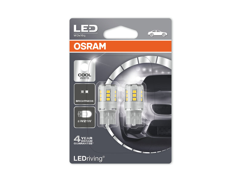 Комплет 2 бр. LED ламби Osram тип W21W ладно бела , 6000K, 12V, 2.5W, W3x16d