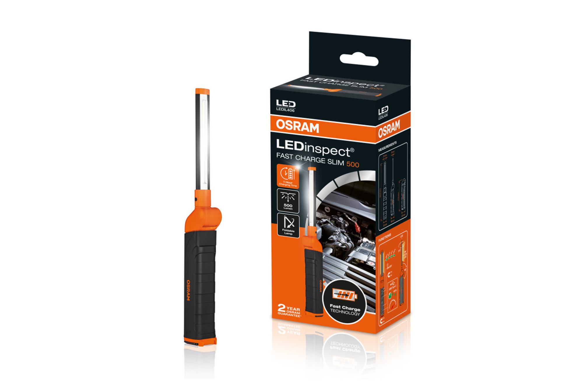 LED професионална сервисна ламба  Osram LEDinspect FAST CHARGE SLIM500, 500lm, 5700K, со вградена батерија