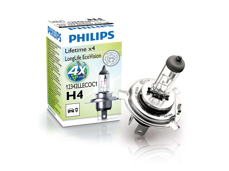 Халогенска сијалица Philips H4 LongLife EcoVision12V, 60/55W, P43T-38, 1 бр.