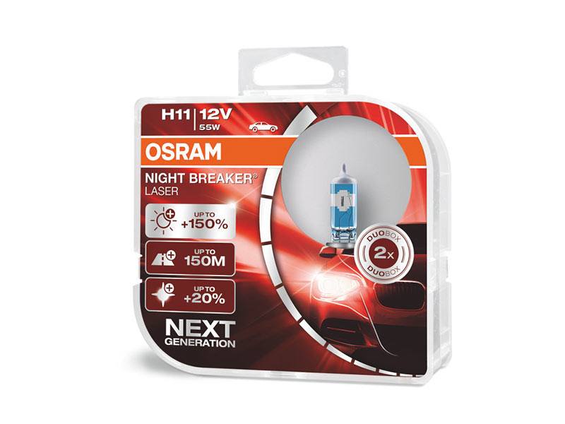 Комплет 2 бр. халогенски сијалици Osram H11 Night Breaker Laser +150% 12V, 55W, PGJ19-2, 1350lm