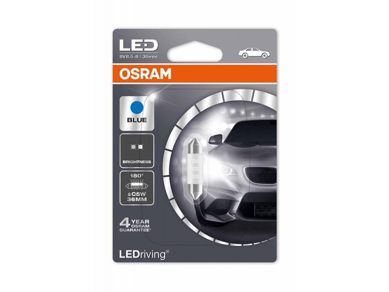 LED ламба Osram тип C5W 36mm., синo, 12V, 0.5W, SV8.5-8, 1 бр.