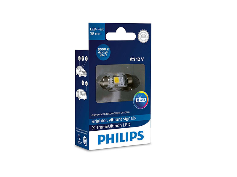 LED ламба Philips тип C5W X-treme Vision 38mm, ладно бела , 6000K, 12V, 1W, SV8.5, 1 бр.