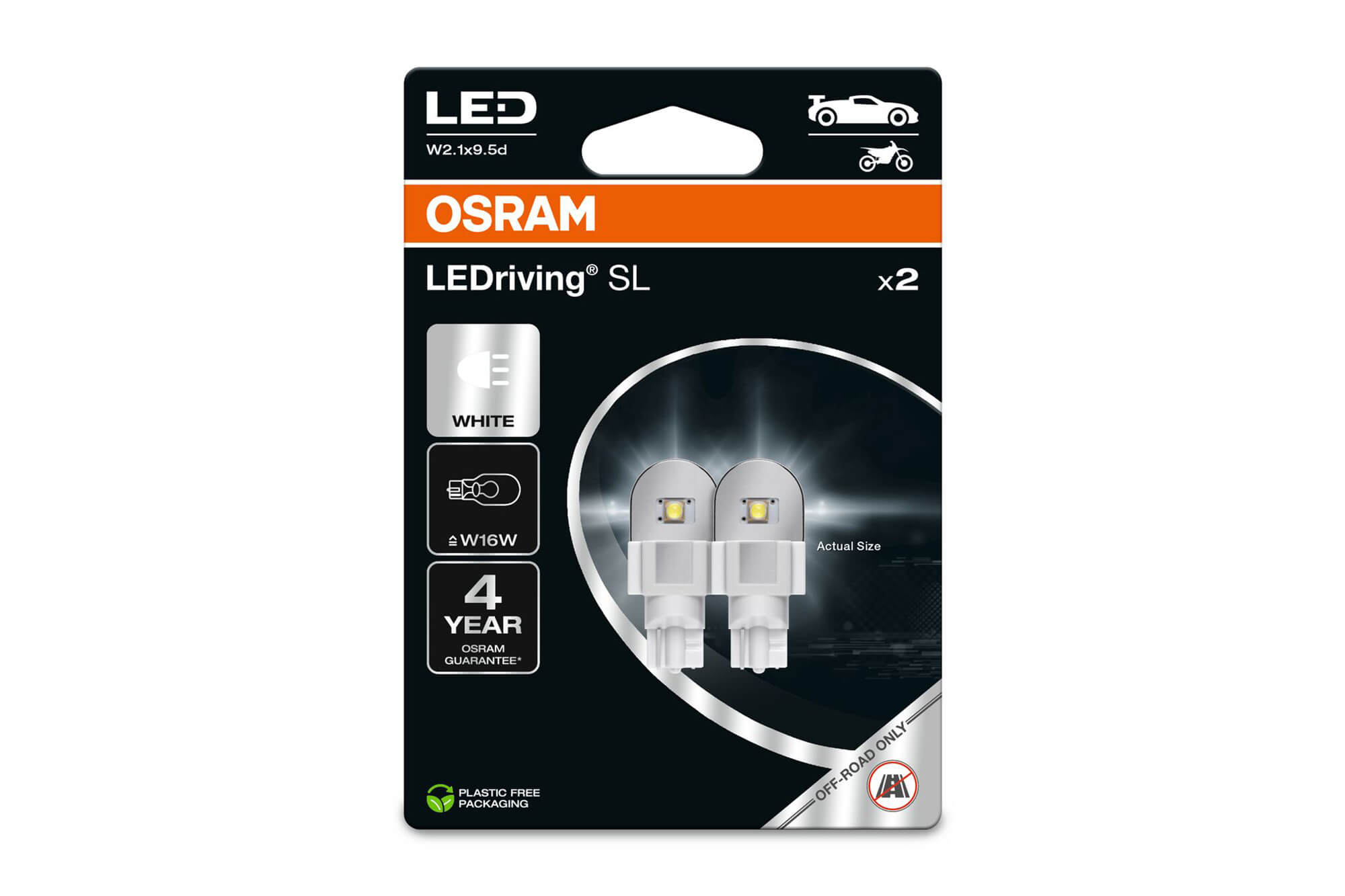 Комплет 2 бројки LED сијалици Osram тип W16W бели 6000K, 280LM, 12V, 2.10W, W2.1x9.5d