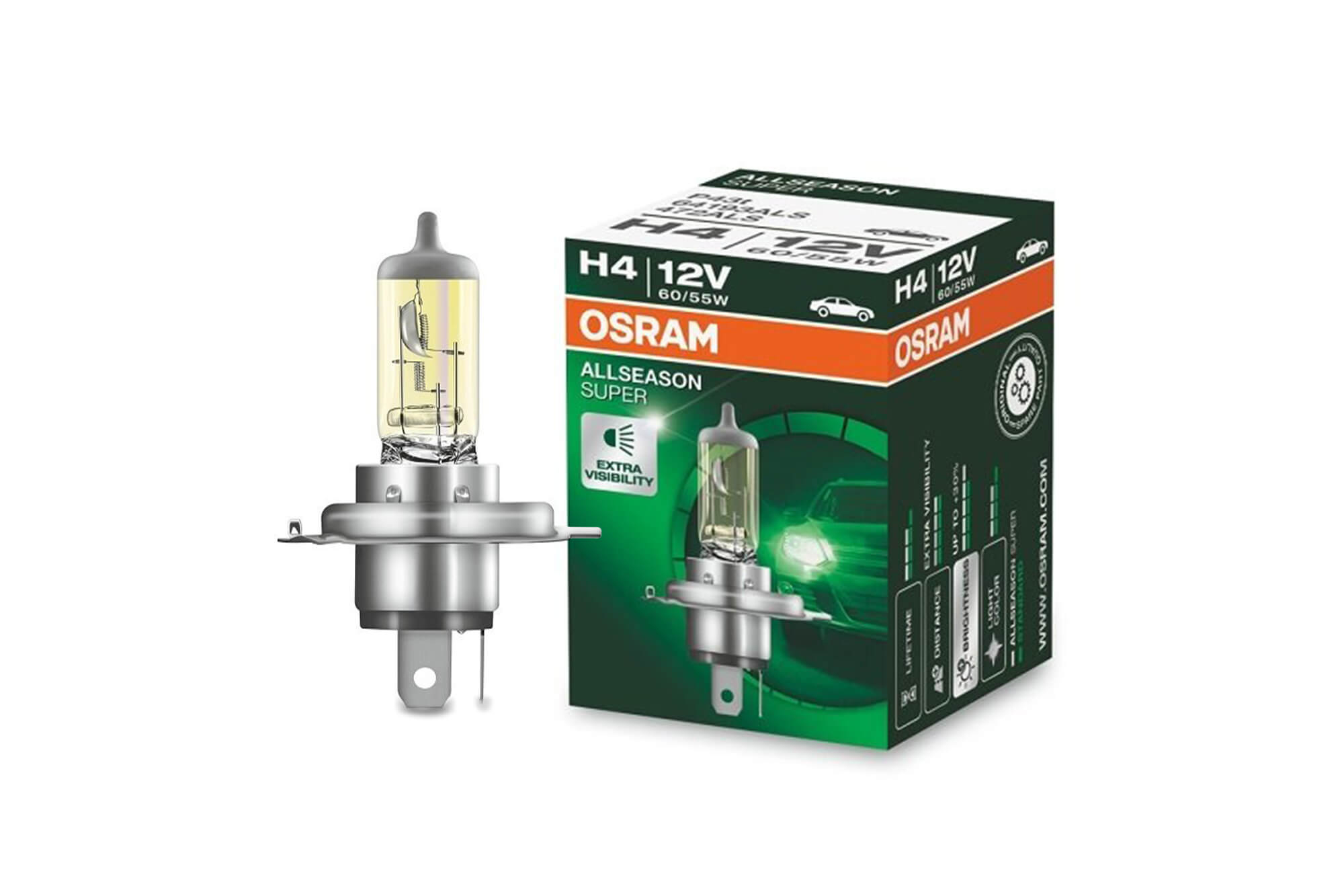 Халогенска сијалица Osram H4 AllSEASON Super 12V, 60/55W, P43t, 1 бр.