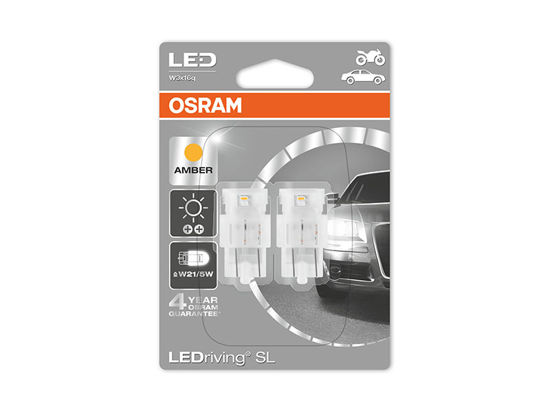 Комплет 2 бр. LED ламби Osram тип W21/5W, жолти, 12V, 2.5W, W3x16q