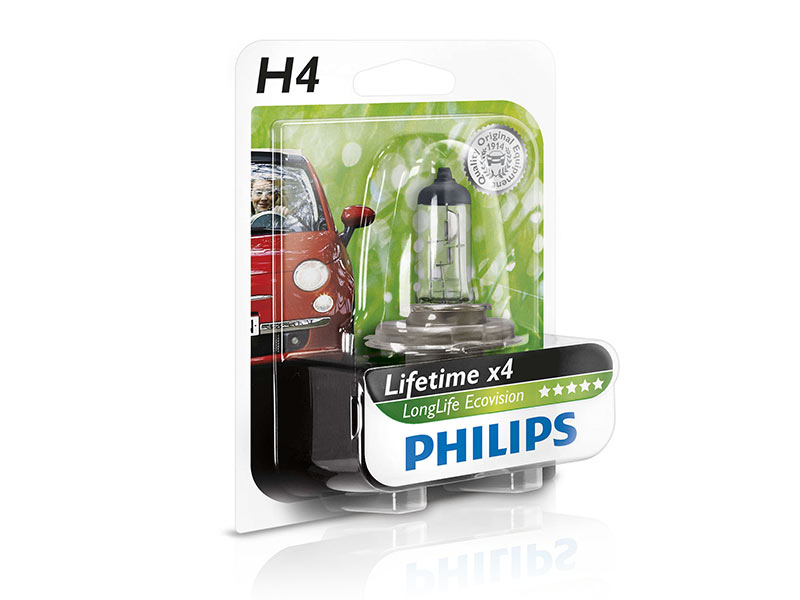 Халогенска сијалица Philips H4 LongLife EcoVision12V, 60/55W, P43T-38, 1 бр.