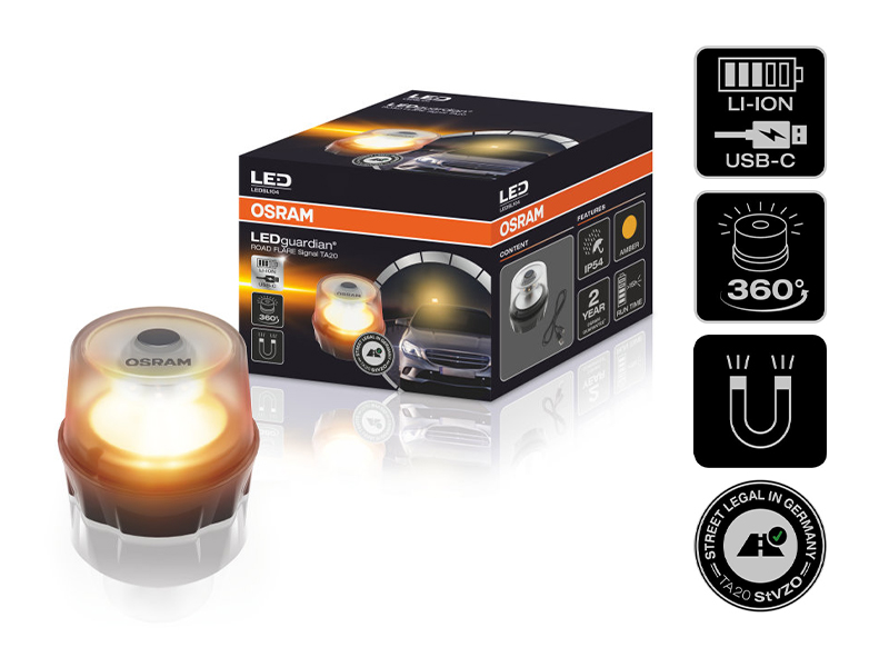 LED сигнална ламба  Osram LEDguardian Road Flare Signal TA20 портокалова  2000K со вградена 5200mAh батерија