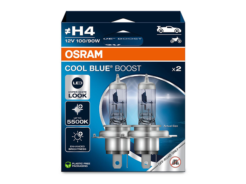 Комплет 2 бр. халогенски сијалици Osram H4 Cool Blue Boost 12V, 100/90W, P43t