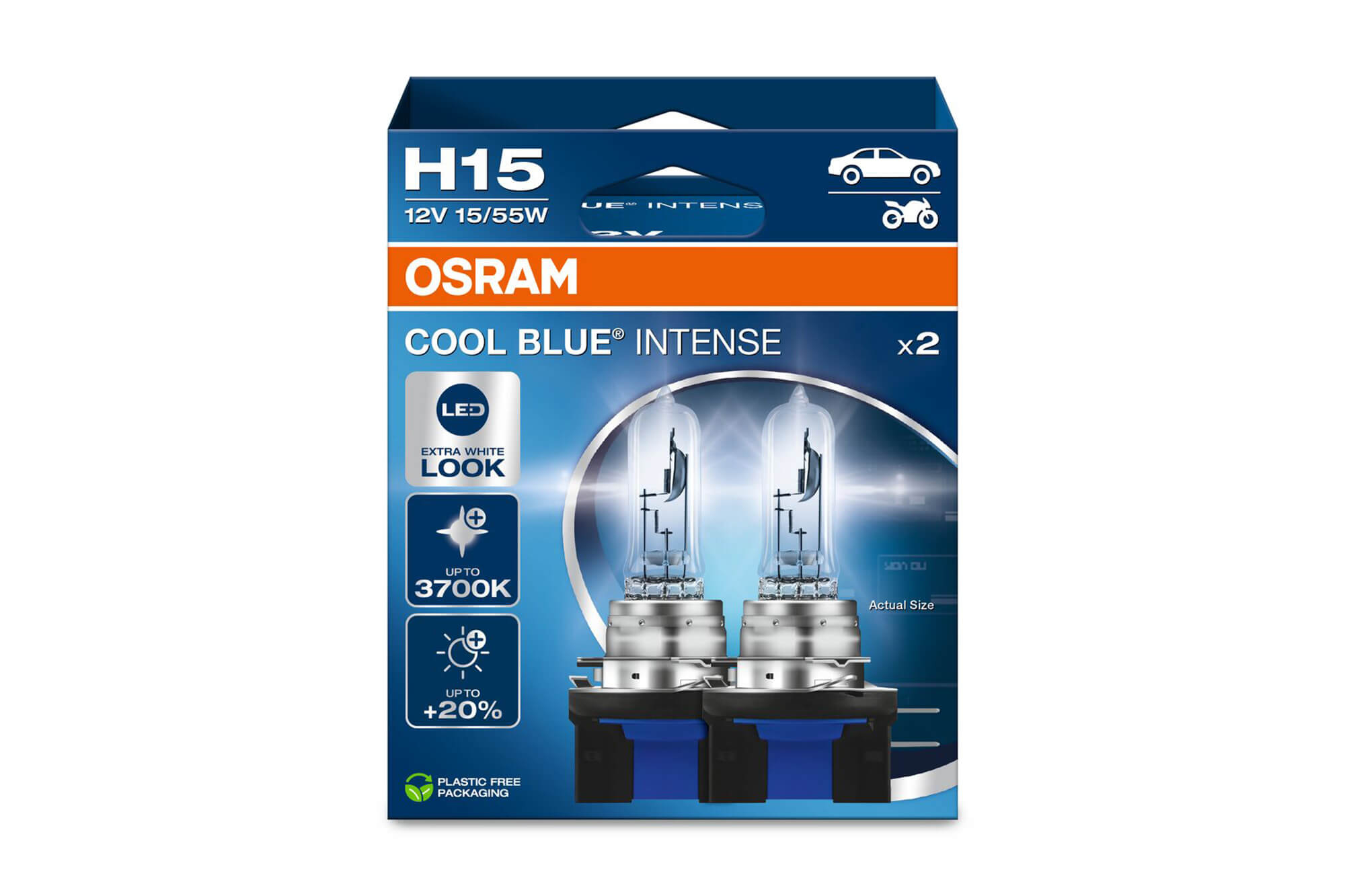 Комплет 2 бројки Халогенски сијалици H15 Osram Cool Blue Intense Next Gen 12V, 55/15W, PGJ23t-1, 3700K, 260/1350lm