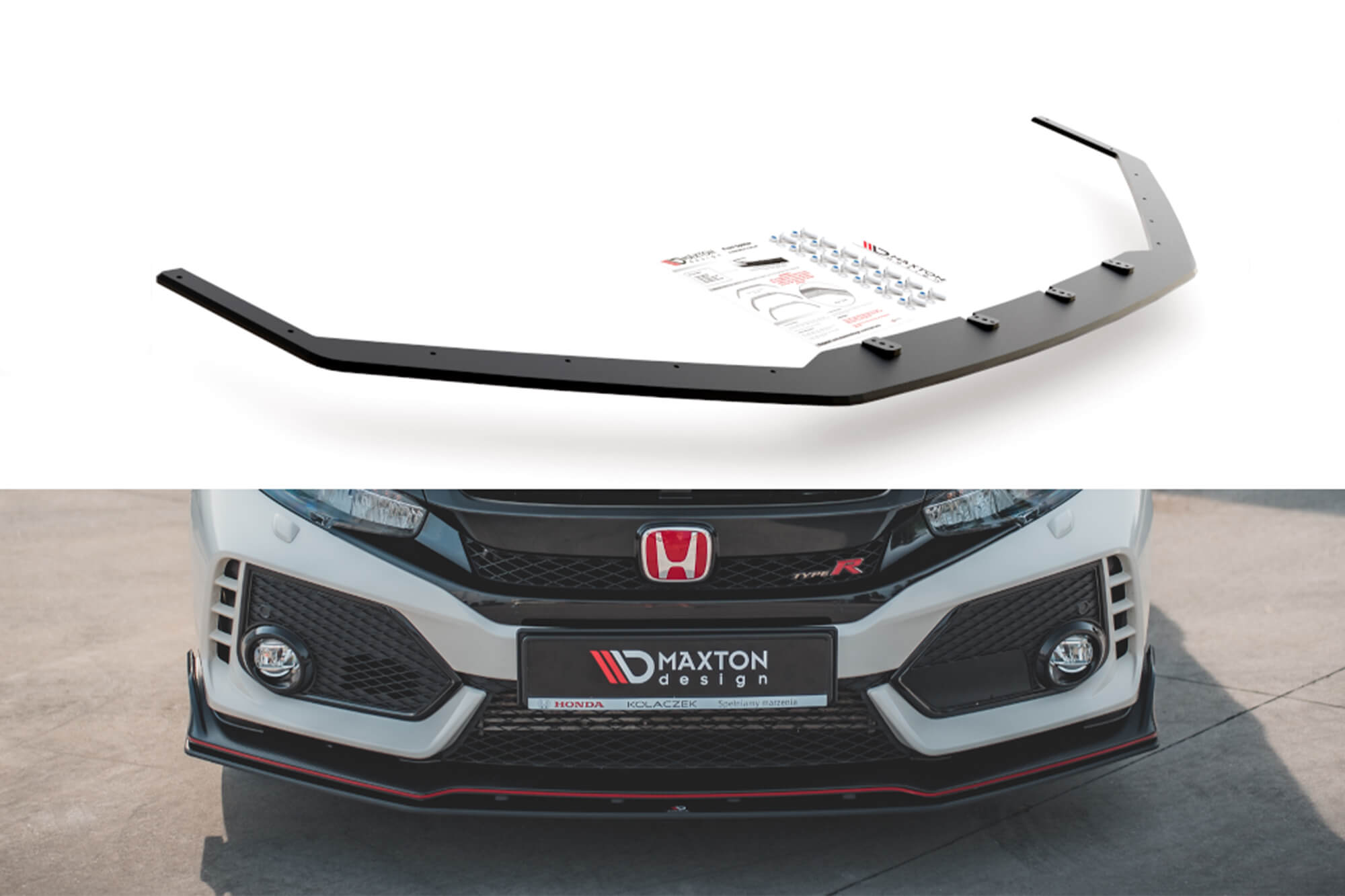 Спојлер  Maxton Design верзија 2 тип Racing за преден  Type-R браник на Honda Civic по 2017 година, црн мат