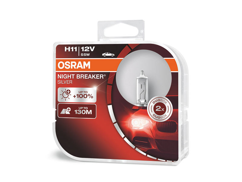 Комплет 2 бр. халогенски сијалици Osram H11 Night Breaker Silver 12V, 60/55W, PGJ19-2, 1350lm