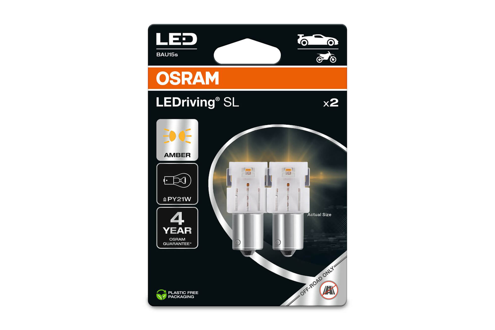 Комплет 2 бројки LED сијалици Osram тип PY21W кехлибар, 50LM, 12V, 1.30W, BAU15s