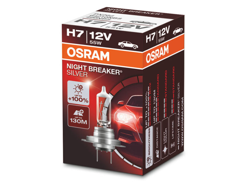 Халогенска сијалица Osram H7 Night Breaker Silver 12V, 55W, PX26d, 1500lm, 1 бр. во кутија