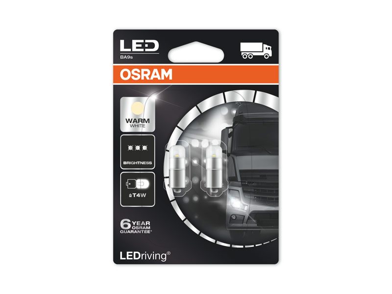 Комплет 2 бр. LED ламби Osram тип T4W топло бели, 4000K, 24V, 1W, BA9s