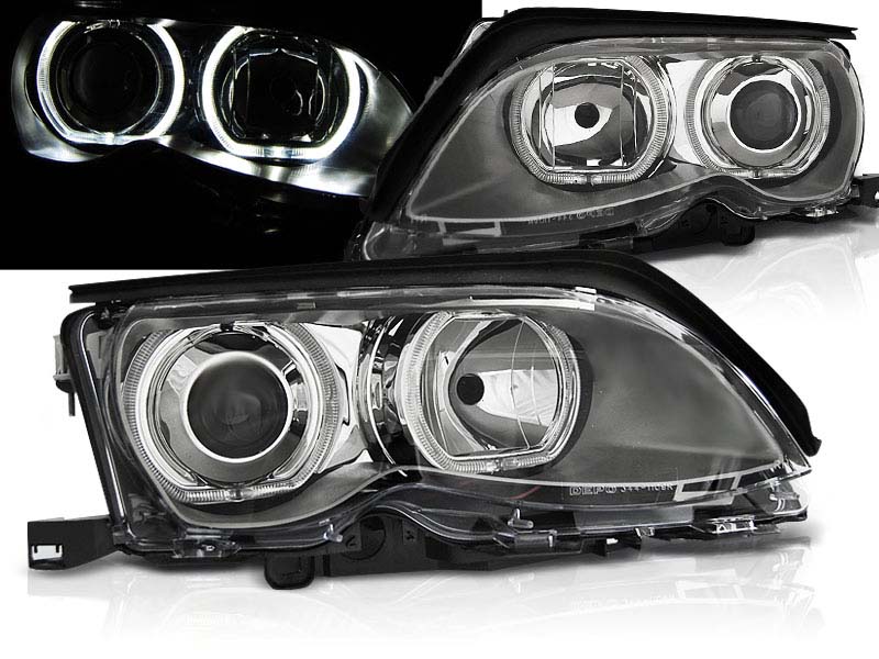 Комплет тунинг фарови со LED ангелски очи за BMW 3 E46 09.2001-03.2005 седан/караван , лев и десен