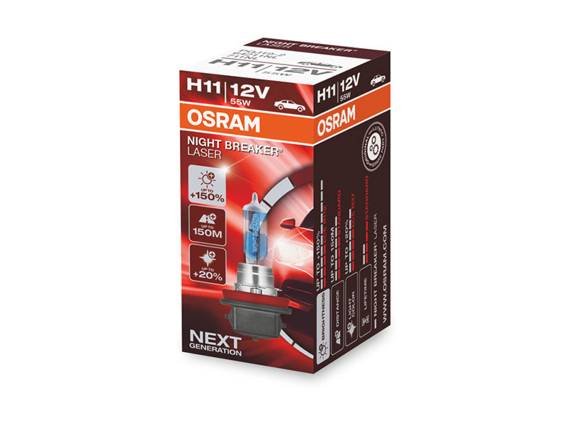 Халогенска сијалица Osram H11 Night Breaker Laser +150% 12V, 55W, PGJ19-2, 1350lm, 1 бр. во кутија