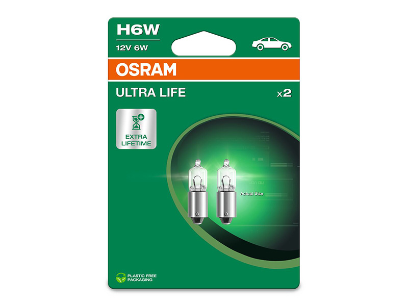 Комплет 2 бр. халогенски сијалици Osram H6W Ultra Life 12V, 6W, BAX9s