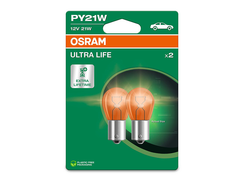 Комплет 2 бр. халогенски сијалици Osram PY21W Ultra Life 12V, 21W, BAU15s