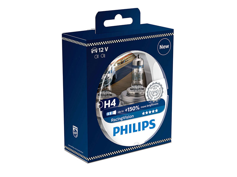 Комплет 2 бр. халогенски сијалици Philips H4 Racing Vision12V, 55W, PX26d