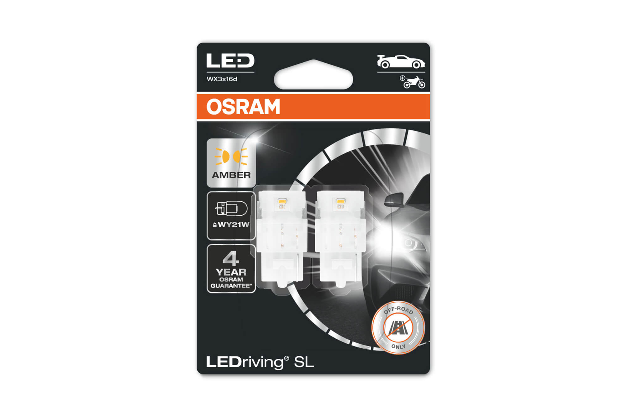 Комплет 2 бројки LED сијалици Osram тип WY21W кехлибар, 12V, 55LM, 1.30W, WX3x16d