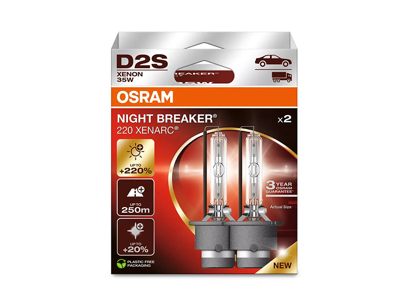 Комплет 2 бројки ксенон сијалици D2S Osram Xenarc Night Breaker 220 85V, 35W, P32D-2, 4500K, 3200lm