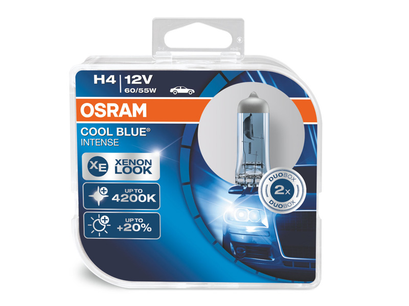 Комплет 2 бр. халогенски сијалици Osram H4 Cool Blue Intense 12V, 60/55W, P43t