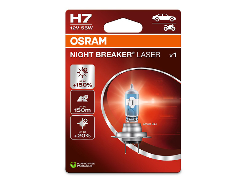 Халогенска сијалица Osram H7 Night Breaker Laser +150% 12V, 55W, PX26D, 1500lm, 1 бр. во блистер