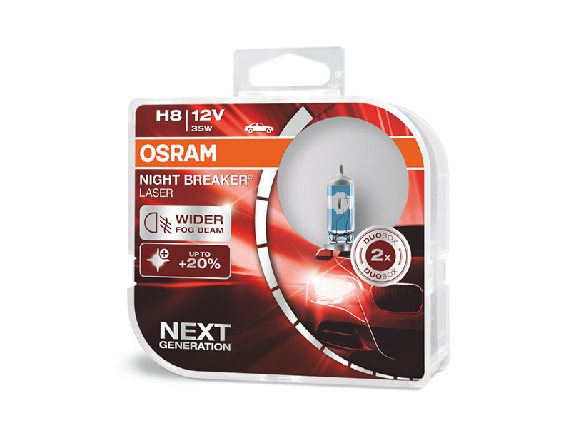 Комплет 2 бр. халогенски сијалици Osram H8 Night Breaker Laser +150% 12V, 35W, PGJ19-1, 800lm