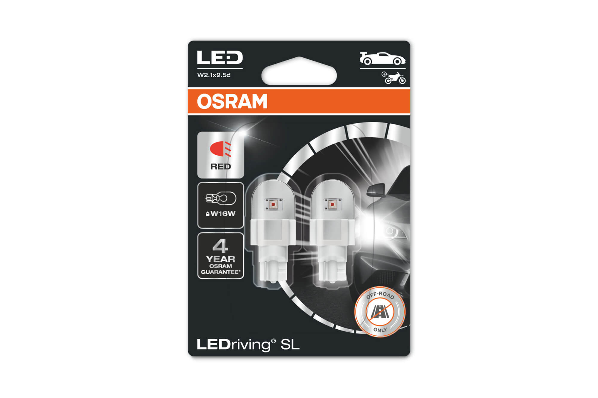 Комплет 2 бројки LED сијалици Osram тип W16Wцрвени, 80LM, 12V, 1.40W, W2.1x9.5d