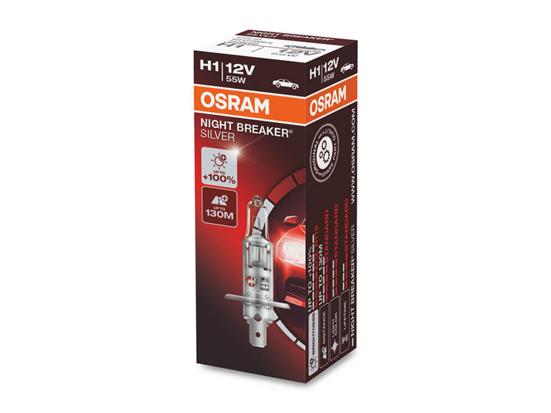 Халогенска сијалица Osram H1 Night Breaker Silver 12V, 55W, P14.5s, 1550lm, 1 бр. во кутија