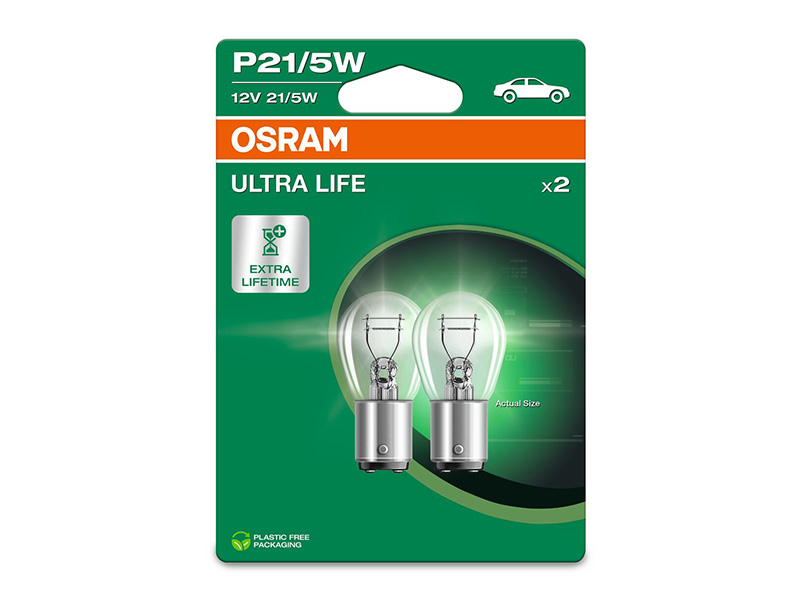 Комплет 2 бр. халогенски сијалици Osram P21/5W Ultra Life 12V, 21/5W, BAY15d