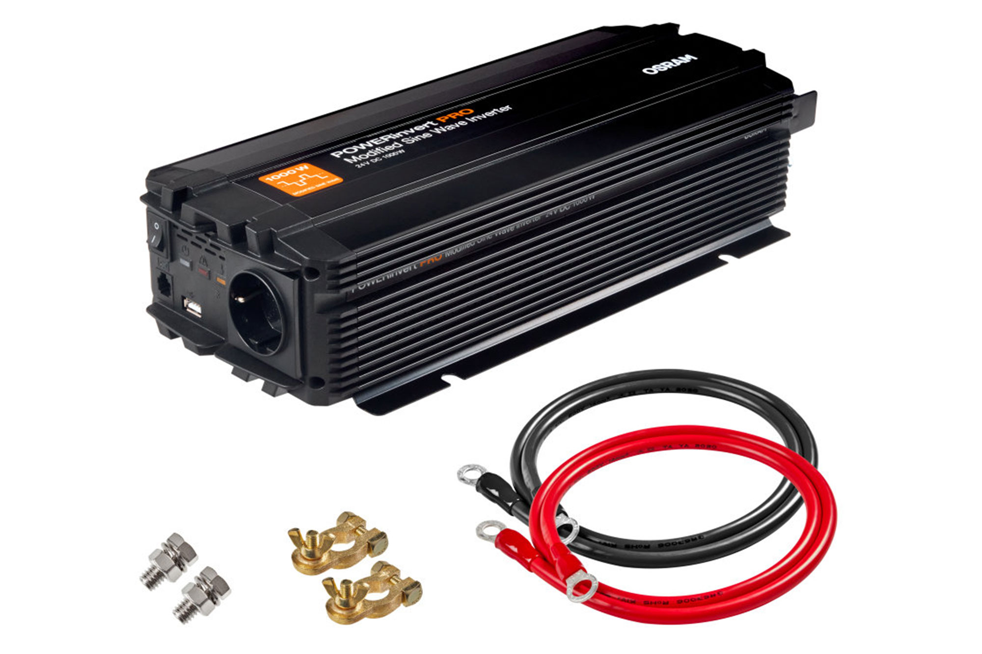 Монофазен струен инвертер Osram Modified Sine Wave Inverter 24V DC, 1000W, 49A, 50Hz, 200-240Vrms, со еден контакт