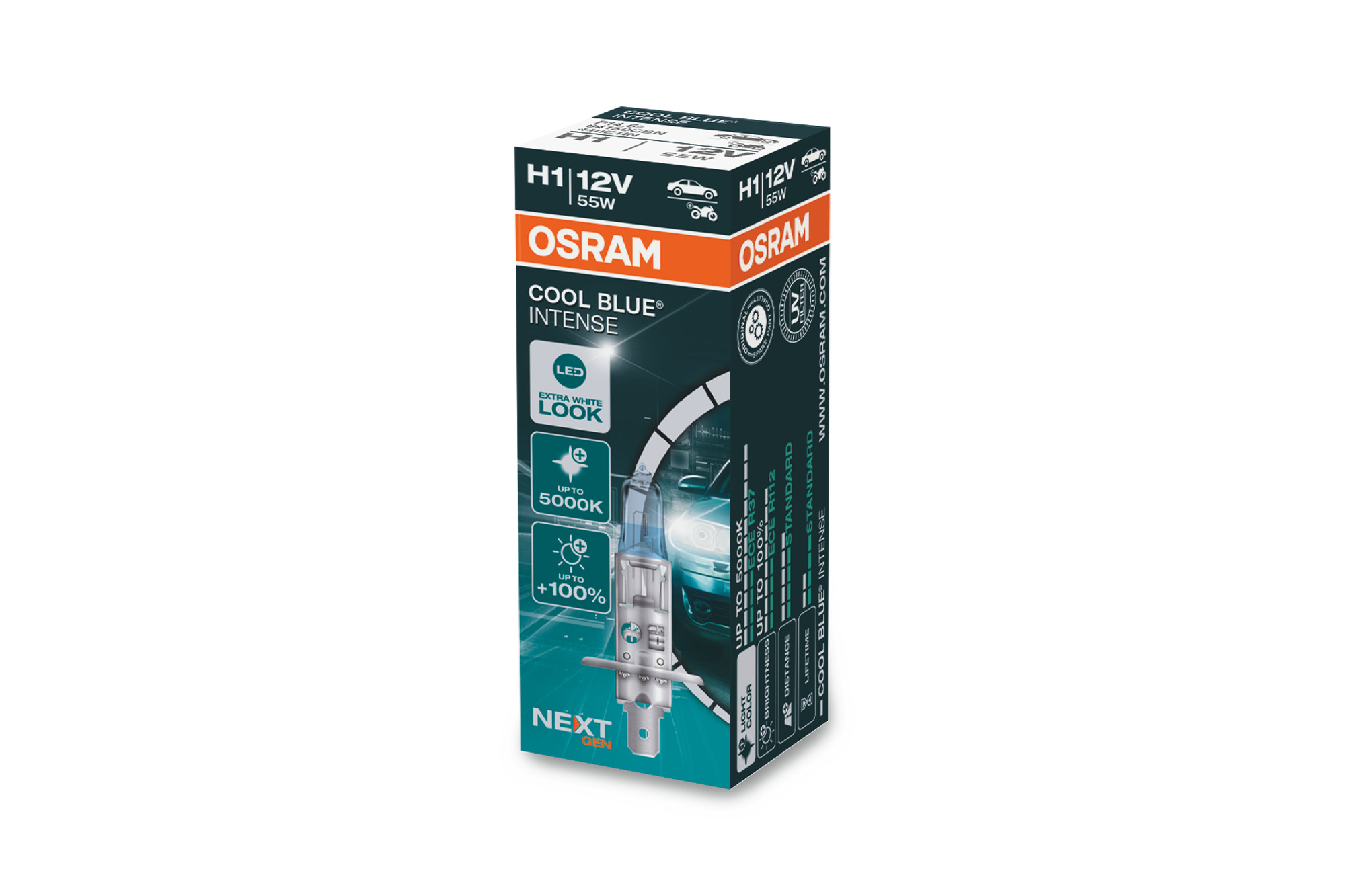 Халогенска сијалица Osram H1 Cool Blue Intense Next Gen 12V, 55W, P14.5s, 4200K, 1550lm