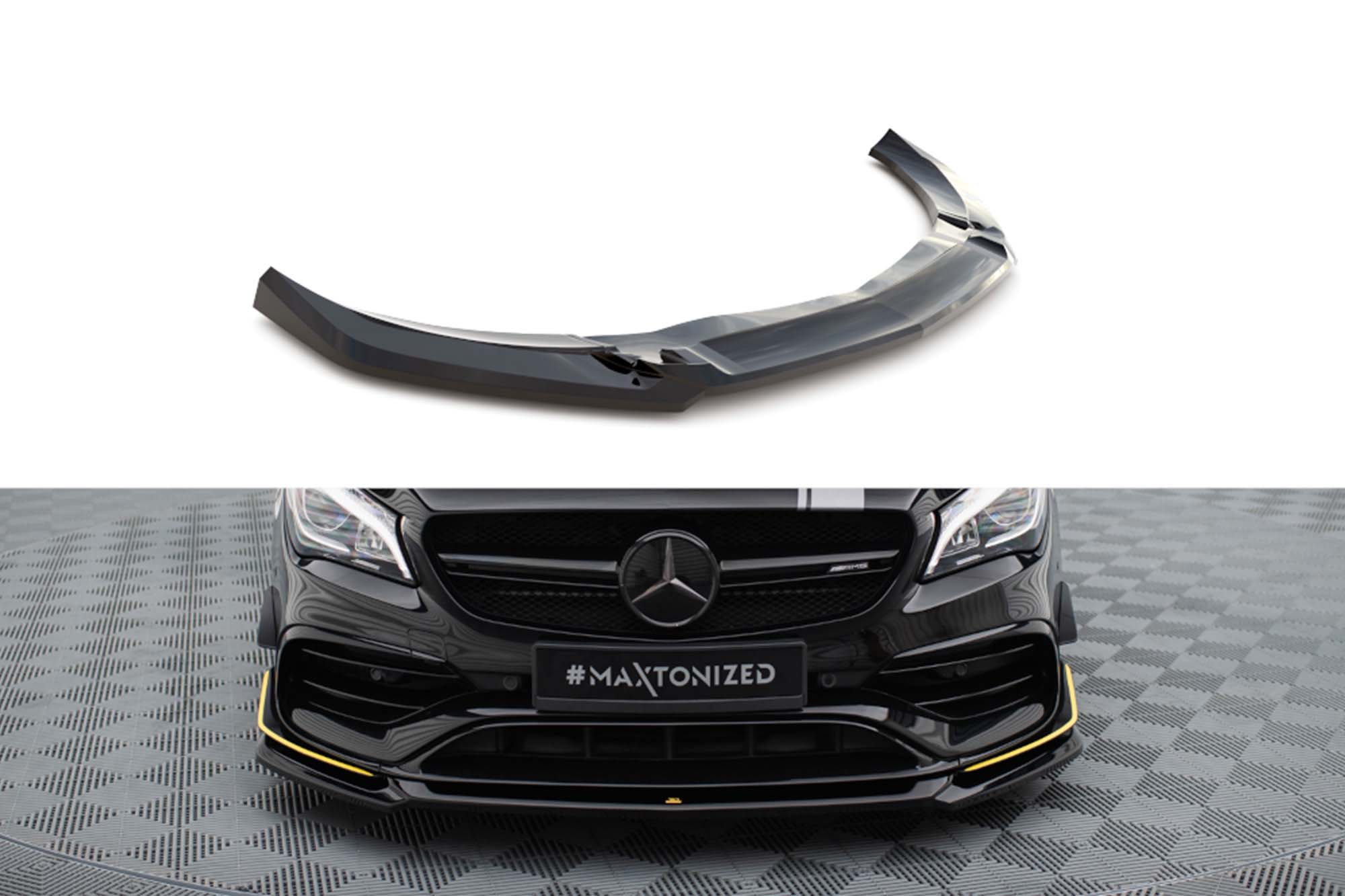 Спојлер  Maxton Design верзија 4 за преден  AMG браник на Mercedes CLA 45 Aero C117 2017-2019, црн лак