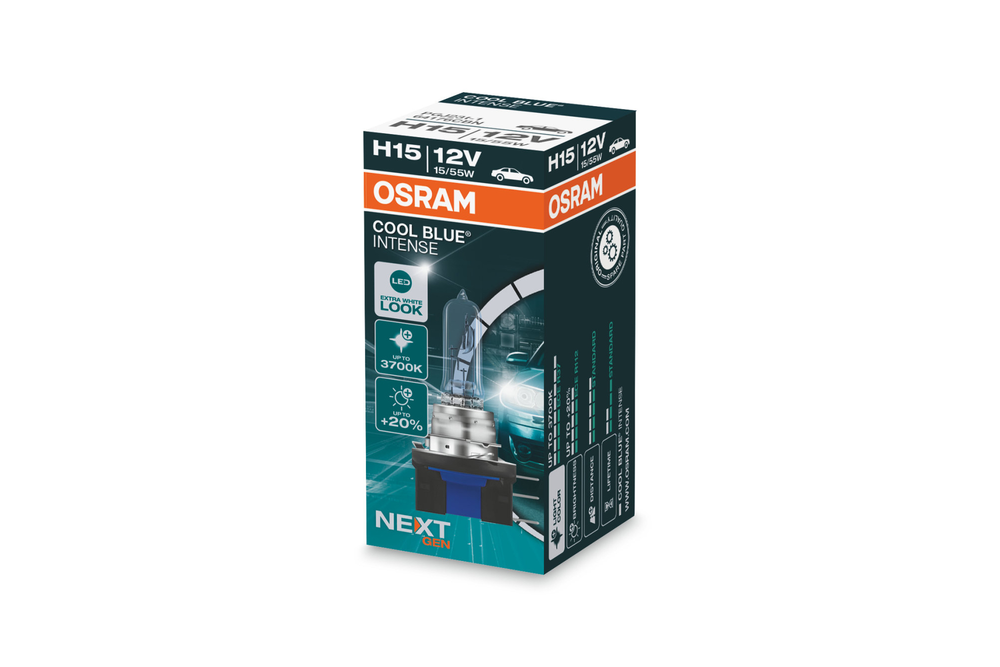 Халогенска сијалица Osram H15 Cool Blue Intense Next Gen 12V, 55/15W, PGJ23t-1, 3700K, 260/1350lm