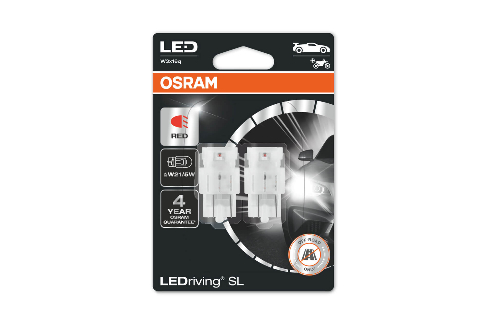 Комплет 2 бројки LED сијалици Osram тип W21/5Wцрвени, 80LM, 12V, 1.70W, W3x16q