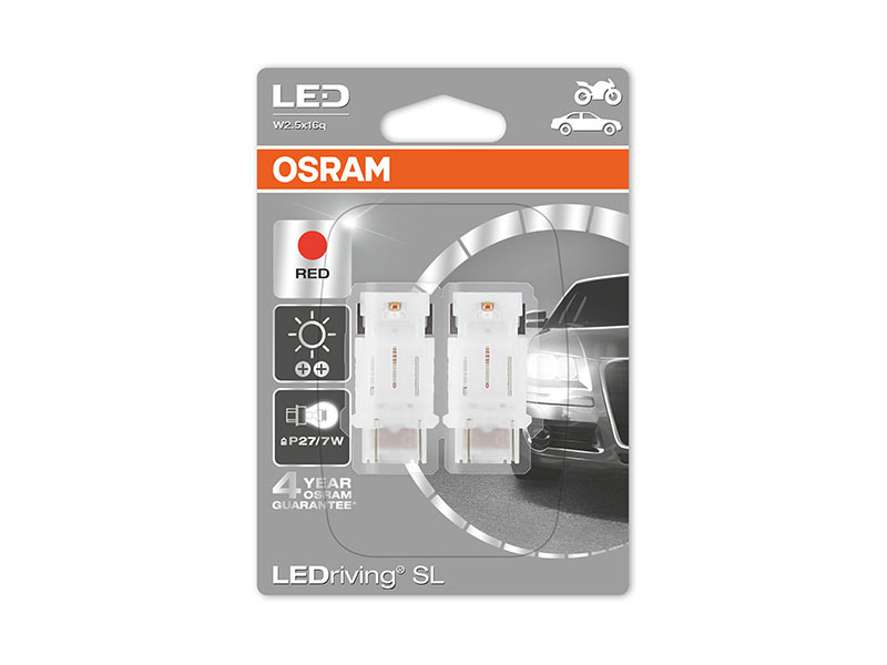 Комплет 2 бр. LED ламби Osram тип P27/7W, црвени, 12V, 1.7W, W2.5x16q