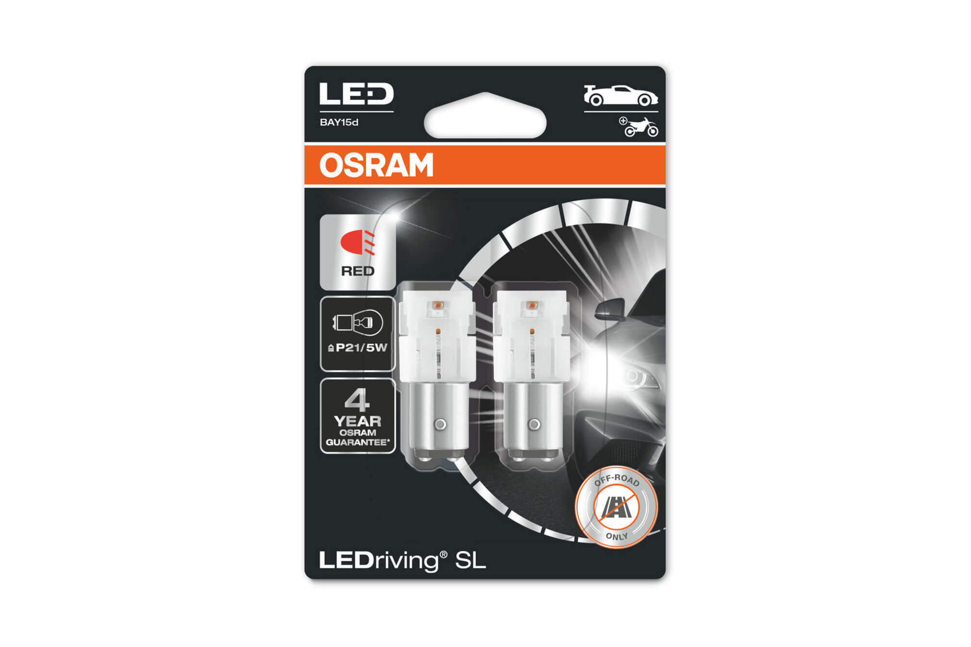 Комплет 2 бројки LED сијалици Osram тип P21/5Wцрвени, 100LM, 12V, 1.40W, BAY15d