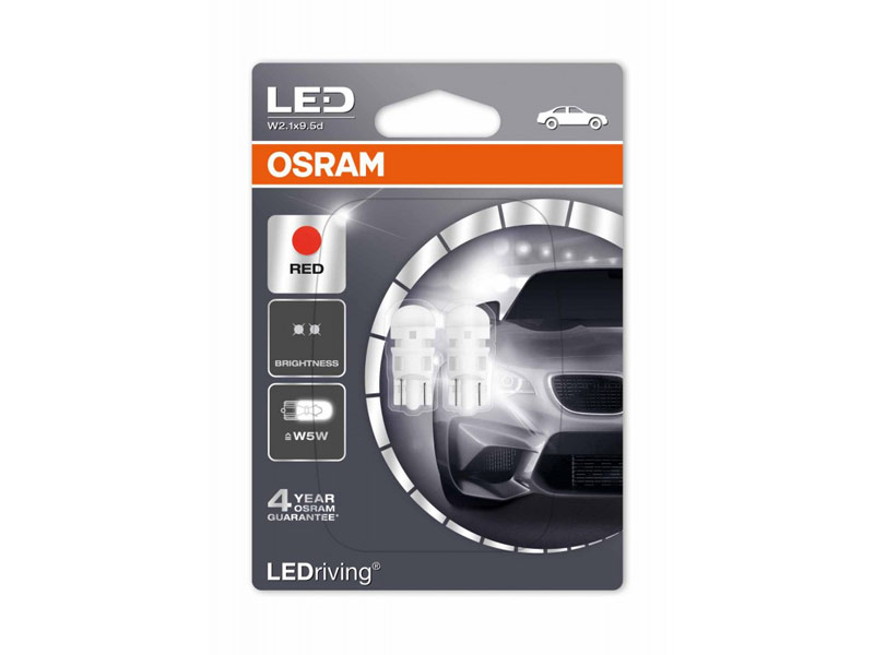 Комплет 2 бр. LED ламби Osram тип W5W црвени, 12V, 0.5W, W2.1x9.5d