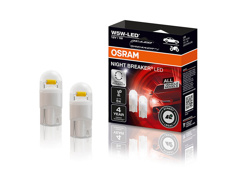 Комплет 2 бројки LED сијалици Osram тип W5W Night Breaker бела 6000K, 70LM, 1W, 12V, W2.1x9.5d