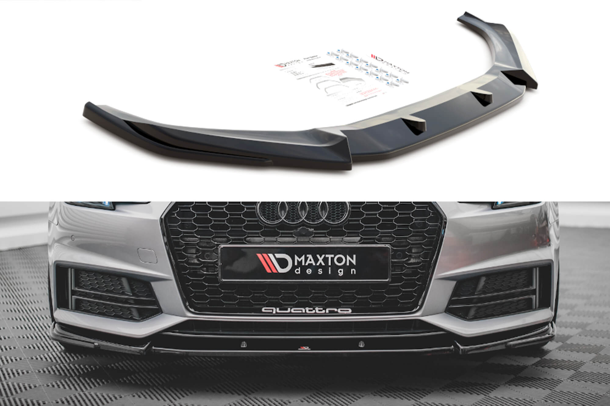 Спојлер  Maxton Design верзија 3 за преден  S4, S-Line браник на Audi A4 B9 2015-2019, боја карбон