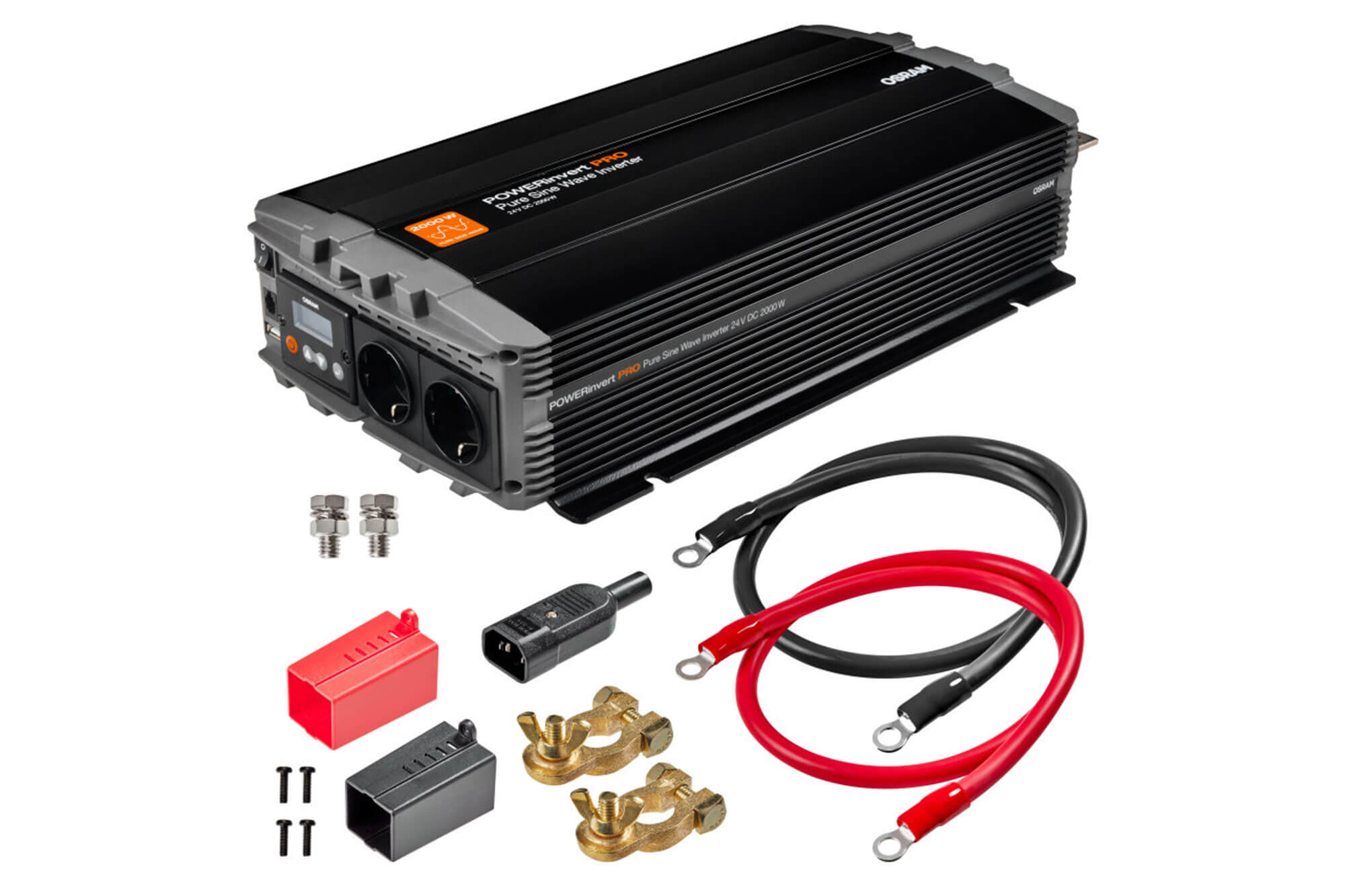 Монофазен струен инвертер Osram Pure Sine Wave Inverter 24V DC, 2000W RDC, 98A, 50-60Hz, 200-240Vrms, со два контакта