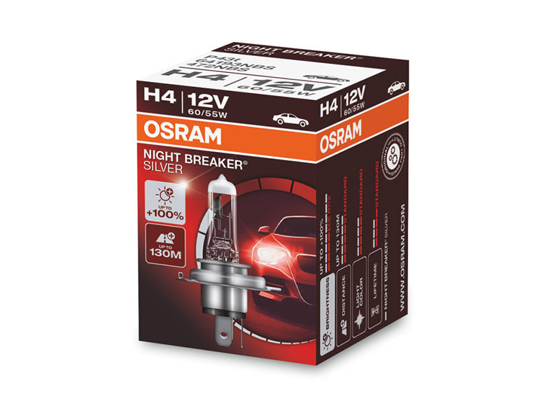 Халогенска сијалица Osram H4 Night Breaker Silver 12V, 60/55W, P43t, 1650/1000lm, 1 бр. во кутија