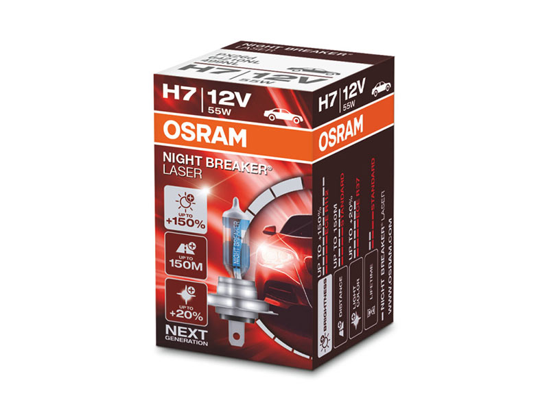 Халогенска сијалица Osram H7 Night Breaker Laser +150% 12V, 55W, PX26D, 1500lm, 1 бр. во кутија