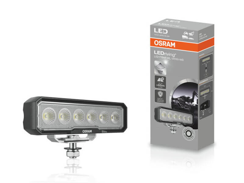 LED бар Osram Lightbar WL VX150-WD 79x42x160mm, 6000K, 1500LM, 15W, 12/24V, IP6K8, IP6K9K, E-mark E9