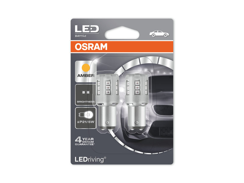 Комплет 2 бр. LED ламби Osram тип P21/5W жолти, 12V, 2/0.4W, BAY15d