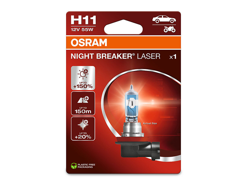 Халогенска сијалица Osram H11 Night Breaker Laser +150% 12V, 55W, PGJ19-2, 1350lm, 1 бр. во блистер